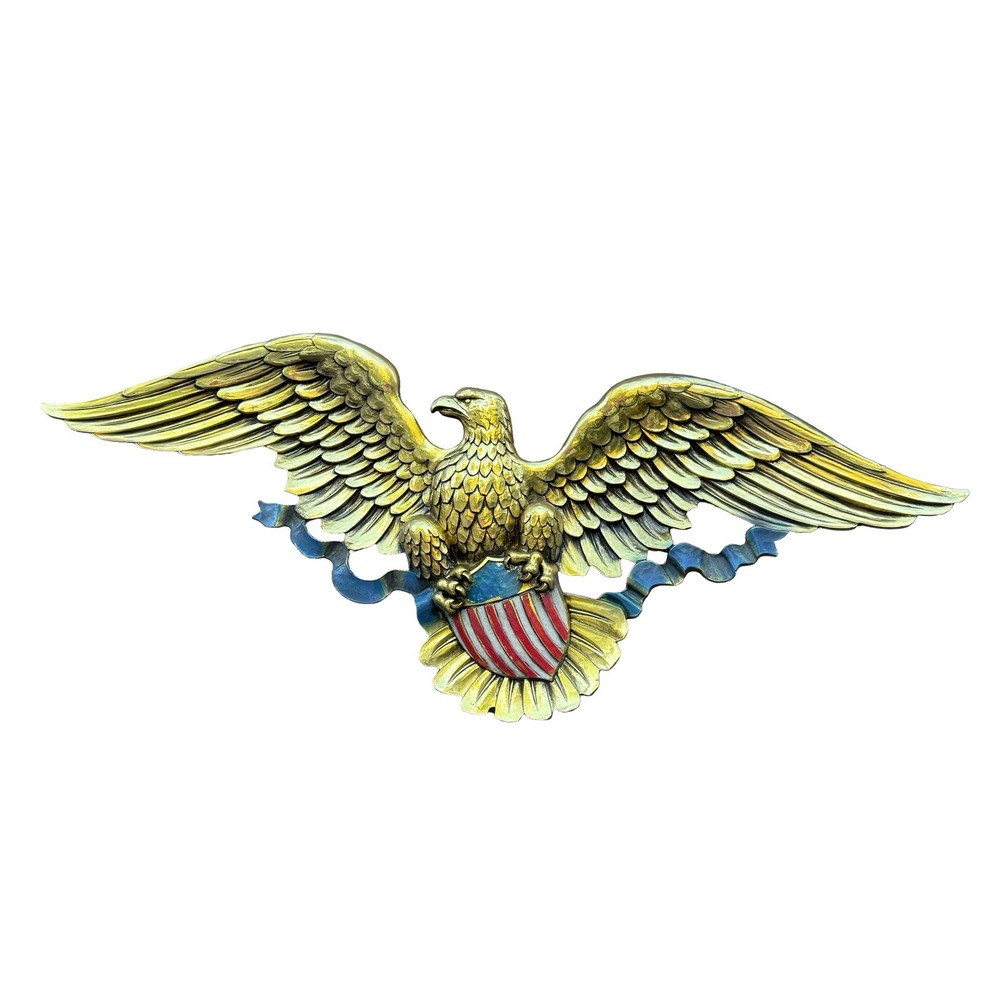 Syroco Wall Hanging Eagle 47" Gold USA Shield MCM 3762 1958 Americana Dart VTG